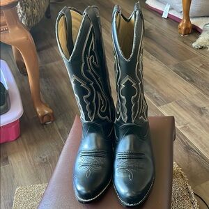 Route 66 Black Western Leather Cowboy Boots with White Stitching 9